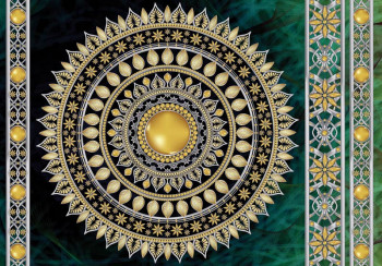 Fotobehang Golden Mandala in Emerald