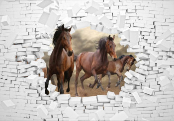 Fotobehang Paarden door de Muur 3D