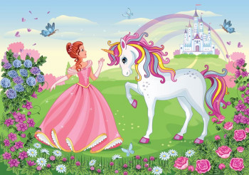 Fotobehang Prinses met Unicorn