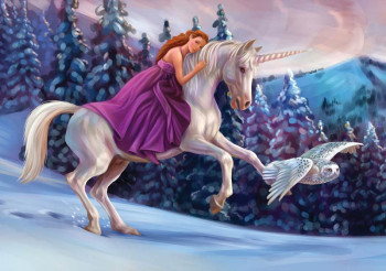 Fotobehang Prinses op haar Unicorn
