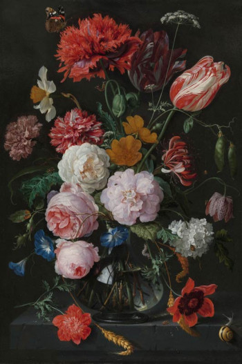 Fotobehang Stilleven met bloemen in een glazen vaas, Jan Davidsz. de Heem