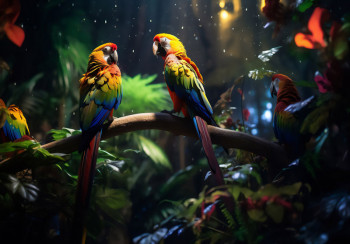 Fotobehang Tropische Papegaaien in de Jungle