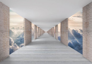 Fotobehang Tunnel met uitzicht op de Wolken 3D