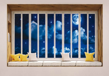 Fotobehang Uitzicht door het Raam in de Nacht 3D perspectief