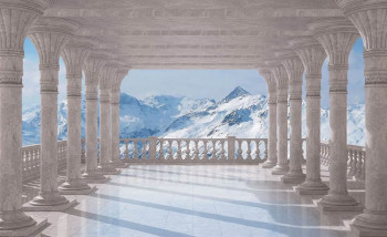 Fotobehang Uitzicht op de Snowy Mountains 3D