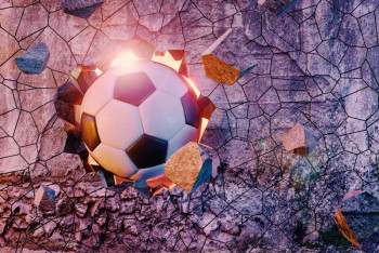 Fotobehang Voetbal in Muur 3D