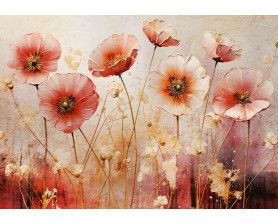 Klaprozen in een kunstzinnig ontwerp op een betonnen achtergrond, prachtig weergegeven op dit fotobehang.