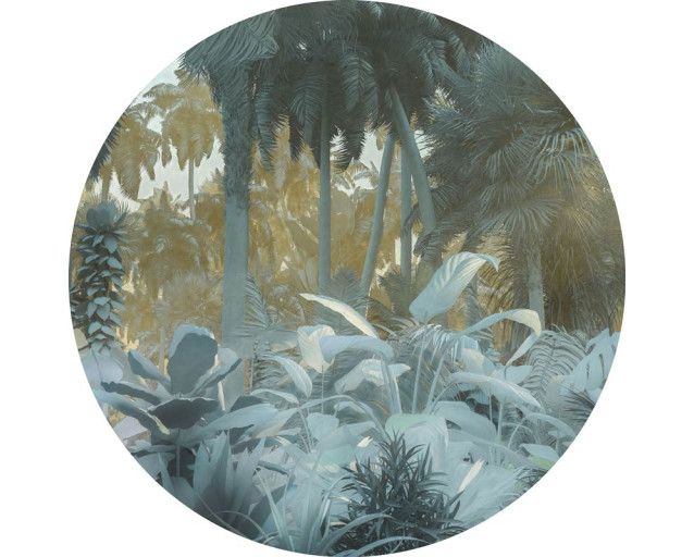 Botanische jungleplanten met natuurlijke details op een muurcirkel.
