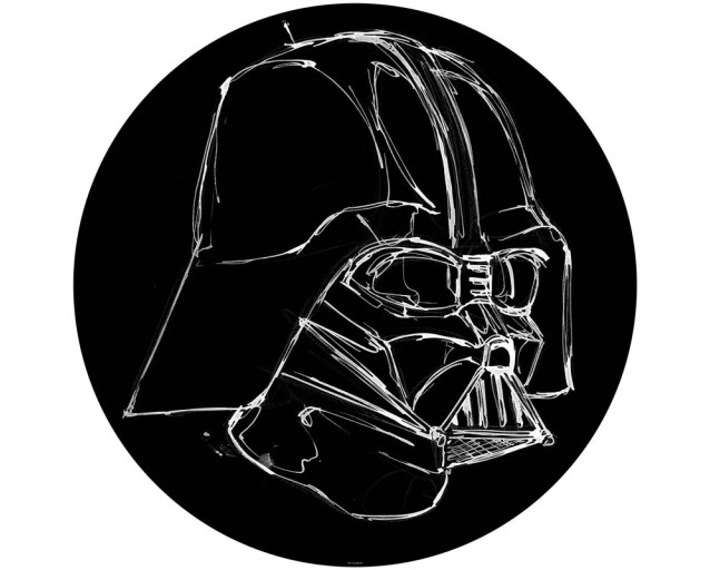Darth Vader in inktstijl, afgebeeld op een Star Wars behangcirkel.