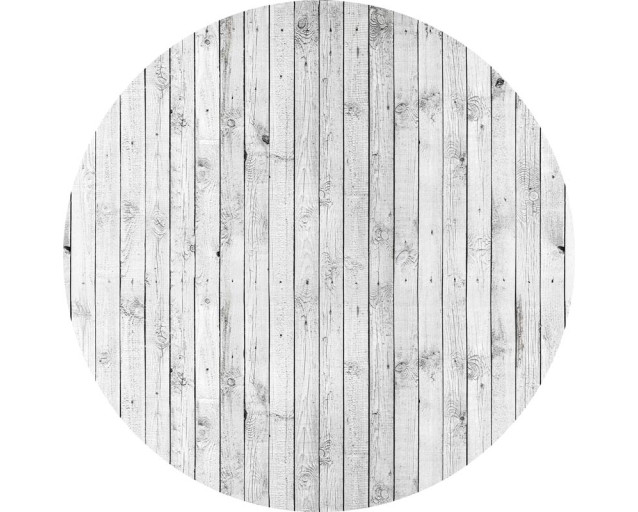 Witte houten planken in een industriële stijl, afgebeeld op een behangcirkel.
