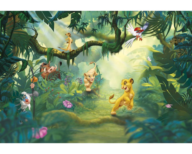Fotobehang van de Lion King, met een junglescène, ontworpen voor een avontuurlijke kinderkamer.