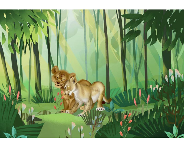 Lion King jungle Simba fotobehang, ideaal voor een avontuurlijke kinderkamer.