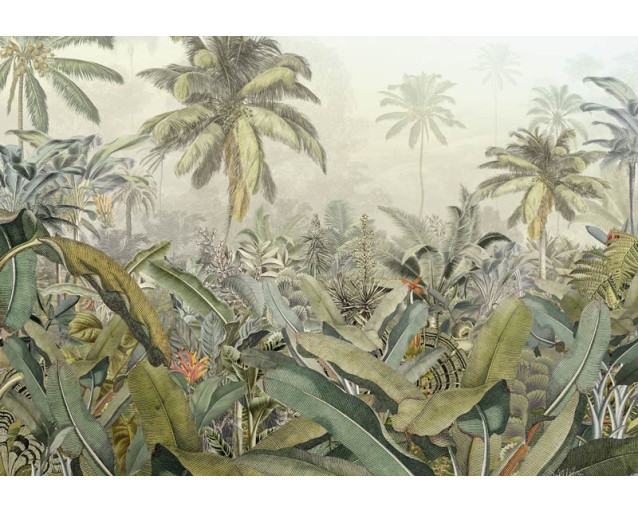 Amazone jungle fotobehang, met dichte vegetatie en tropische bomen, ideaal voor natuurliefhebbers.