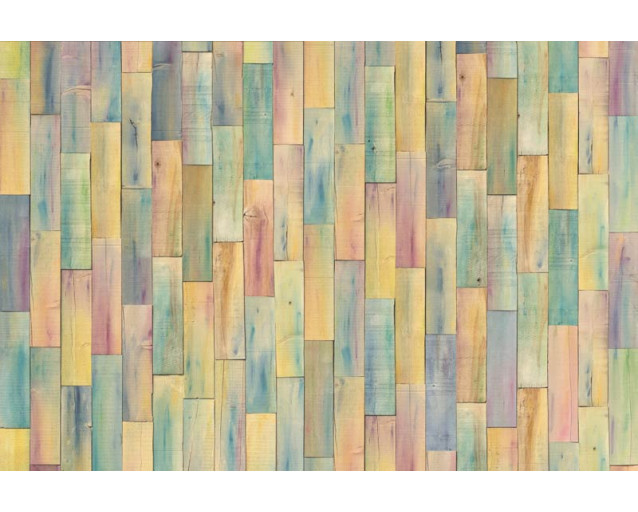 Fotobehang van een kleurrijke mix van houten patronen, brengt levendigheid en textuur in elke ruimte.