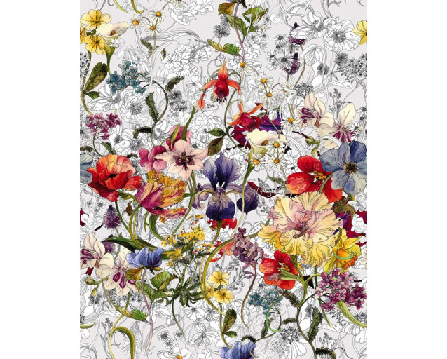 Abstracte bloemen en flora komen tot leven in dit kunstzinnige fotobehang, ideaal voor een moderne, unieke ruimte.