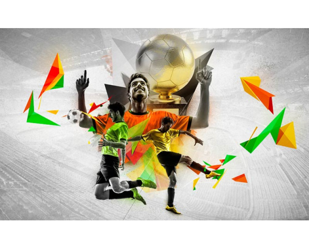 Voetbalsterren stralen op dit XXL fotobehang, klaar om de kamer van jonge sportliefhebbers te verfraaien.