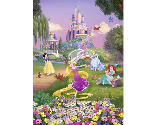Disney Prinsessen fotobehang met alle favoriete prinsessen samen, perfect voor een meisjeskamer.