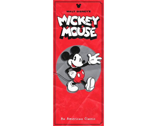 Retro stijl Mickey Mouse fotobehang, met klassieke Amerikaanse elementen zoals sterren en strepen, in een vintage kleurenpalet.