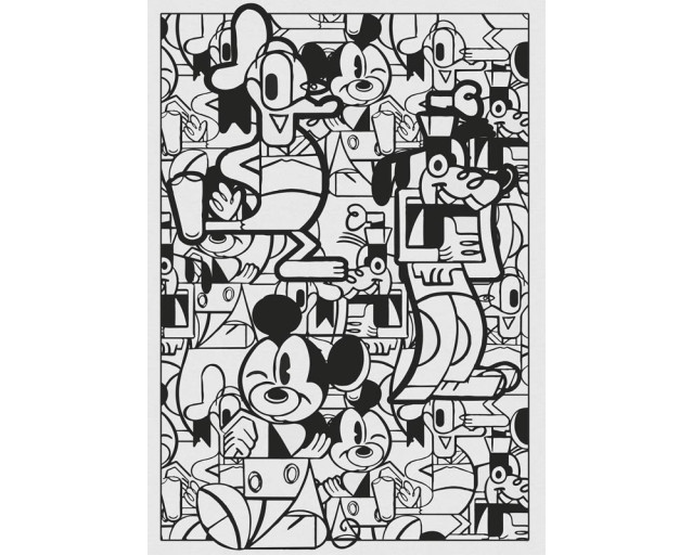 Mickey Constructive Mouse fotobehang met Mickey Mouse in een bouwsetting, waarbij hij bouwblokken stapelt in vrolijke kleuren.