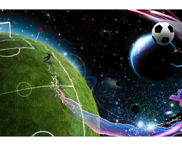 Ruimte-thema en voetbal komen samen in een spannende wedstrijd op een ander universum, ideaal voor jonge voetbalfans.