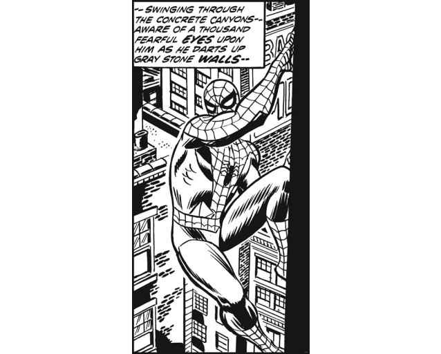 Fotobehang van Spiderman in een klassieke Marvel stijl, actie en kleur.