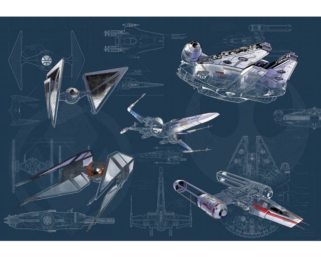 Star Wars blueprint fotobehang, met de duistere plannen van de Empire, ideaal voor sci-fi fans.