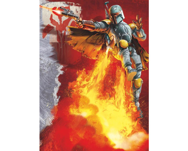 Star Wars fotobehang met de beruchte premiejager Boba Fett in actie.