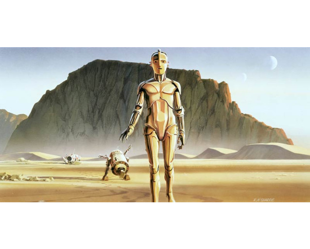 Star Wars droids fotobehang, met de geliefde robots R2-D2 en C-3PO.