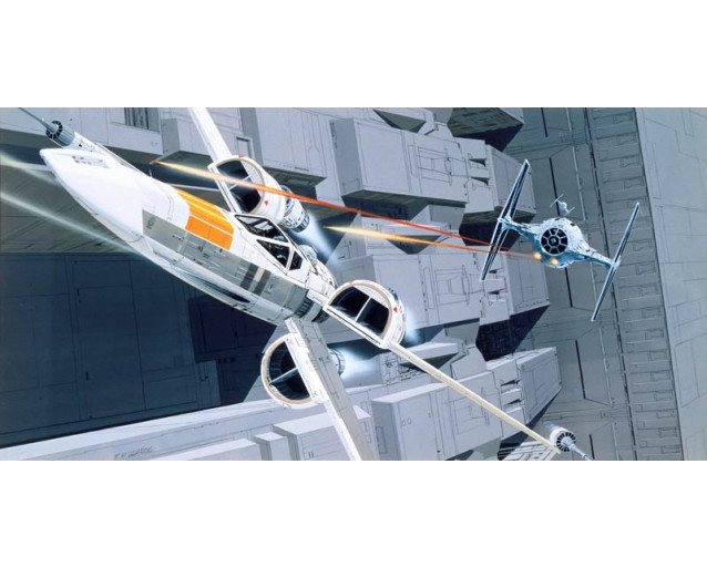 X-Wing vs Tie Fighter Star Wars fotobehang, met een luchtgevecht in de ruimte.