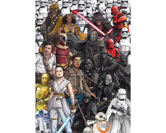 Retro cartoon Star Wars fotobehang, ideaal voor de retro-liefhebbers.