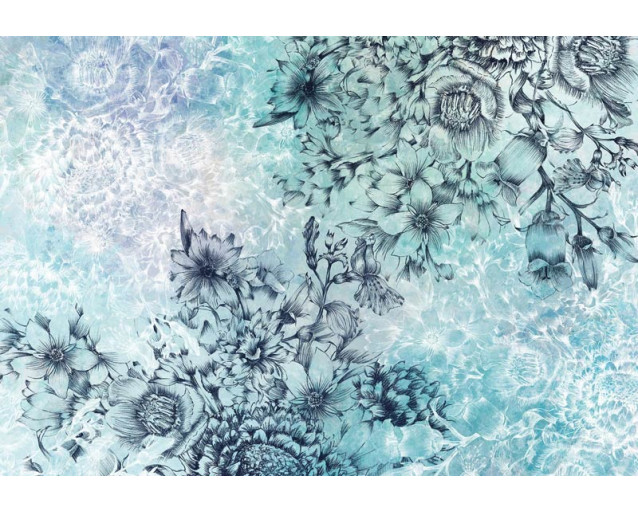 Windflowers fotobehang, met abstracte bloemen die in de wind dansen, perfect voor een artistieke sfeer.