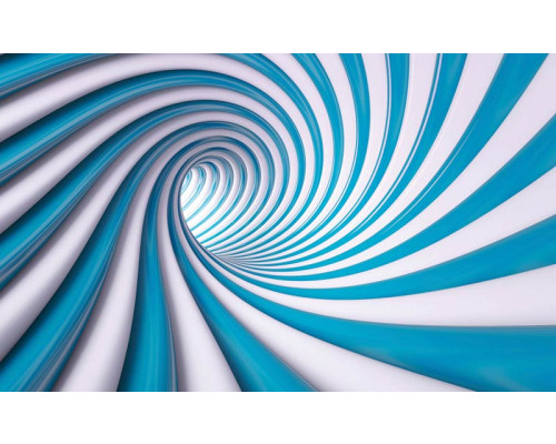 3D-fotobehang van een spiraal in blauw en wit, abstracte vormen.