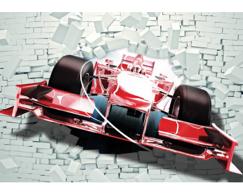 Fotobehang van een rode Formule 1-auto, snelheidsvol en sportief.