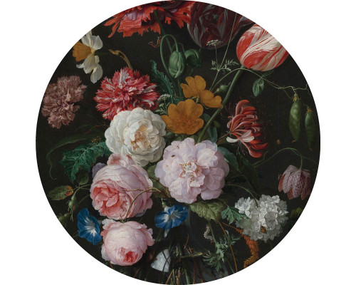 Behangcirkel met een klassiek bloemenstilleven van Jan Davidsz de Heem, met rijke details en warme kleuren.