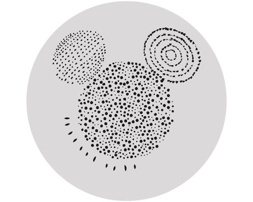 Behangcirkel van Mickey Mouse in stipple-art stijl, met gedetailleerde stippen die zijn iconische gezicht vormen.