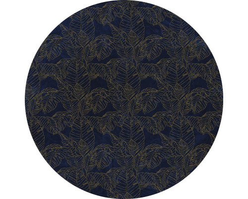 Royal blauwe bladeren met gouden accenten op een stijlvolle muurcirkel.