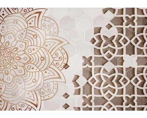 Fotobehang, 3D Mandala Ornament Bruin Abstract