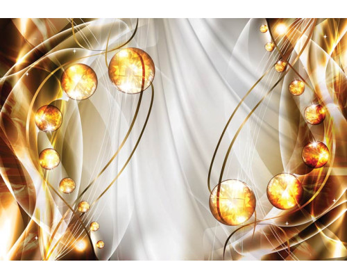 Amber kunst en abstract fotobehang, met een combinatie van goud en zilver voor een luxueuze uitstraling.