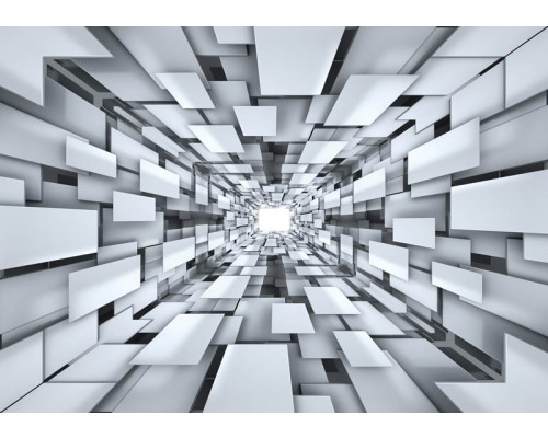 Fotobehang van een abstracte 3D tunnel, met een futuristische en moderne stijl.