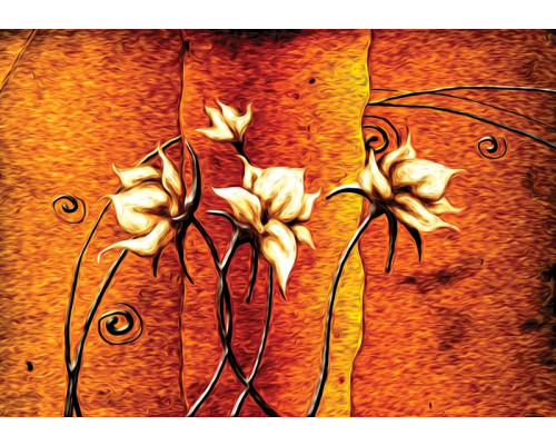 Artistieke bloemen, abstract kunstfotobehang met een schilderijachtige uitstraling.