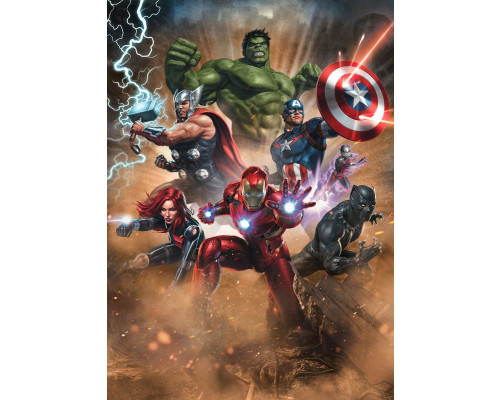 Fotobehang Avengers superpower, iconische Marvel-karakters in actie.