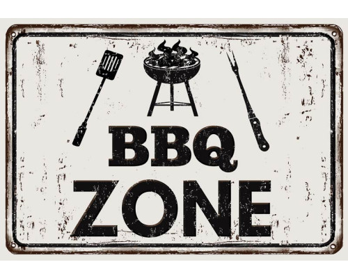 Fotobehang van een metalen BBQ-zone bord.