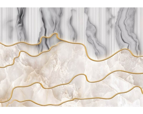 Fotobehang van beige en grijs marmer met gouden abstracte details, voor een moderne inrichting.