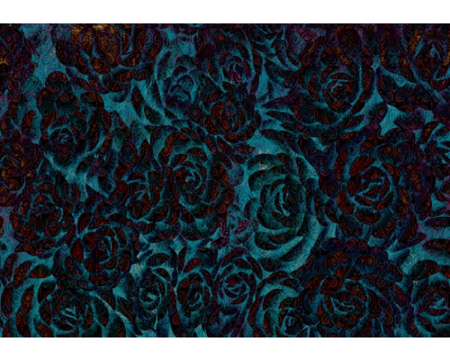 Blauwe bloemen en rozen fotobehang, schilderijstijl voor een artistieke uitstraling.