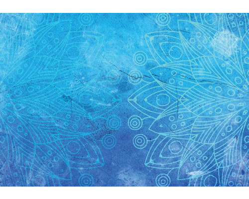 Blauwe mandala in symmetrisch patroon en abstract kunstwerk op fotobehang.