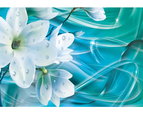 Fotobehang met abstracte bloemen en golvende diamanten in een luxe stijl.