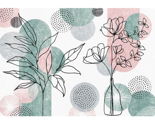 Bohemian line-art kunstwerken met botanische elementen, in een minimalistische stijl op dit fotobehang.