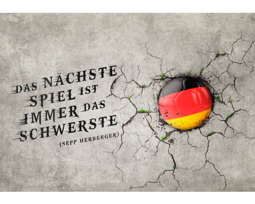 Duits voetbalquote met krachtige woorden en een dynamische achtergrond, ideaal voor echte voetbalfans.