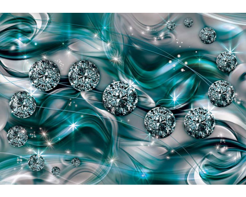 Smaragdgroene en zilveren diamanten met glinsterende details op luxe fotobehang.