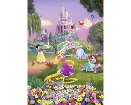 Disney Prinsessen fotobehang met alle favoriete prinsessen samen, perfect voor een meisjeskamer.